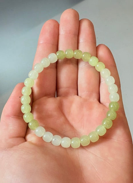 Natural Nephrite Jade 7mm x 6mm Bead Bracelet - Clear