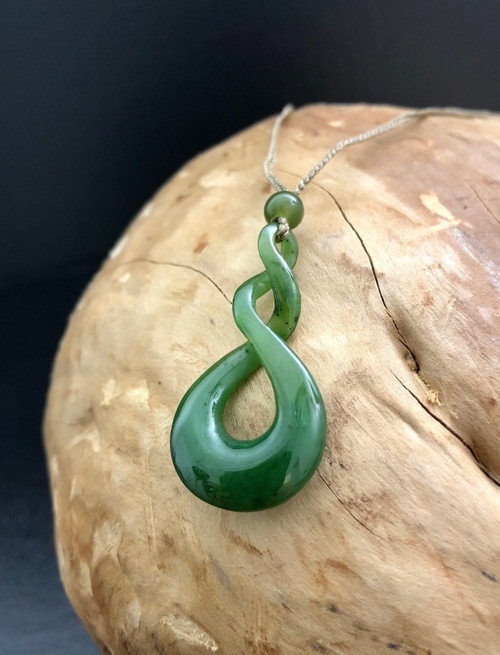 Natural Jade Double Infinity Twist Pendant 42mm