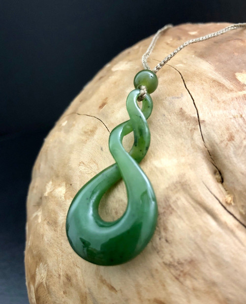 Natural Jade Double Infinity Twist Pendant 42mm