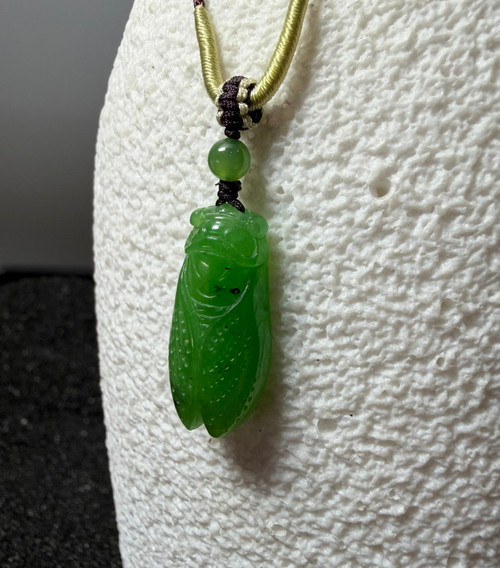 Natural Nephrite Jade Small Siberian Cicada Pendant, 23mm