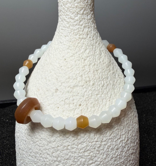 Natural White and Honey Nephrite Jade Bracelet - 2