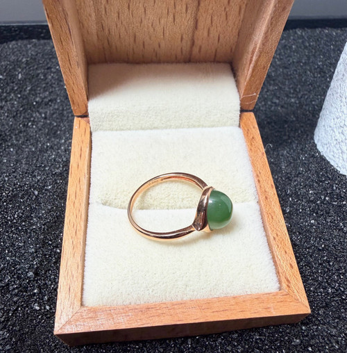 Natural Nephrite Jade 18k Rose Gold Ring, sz 6.75