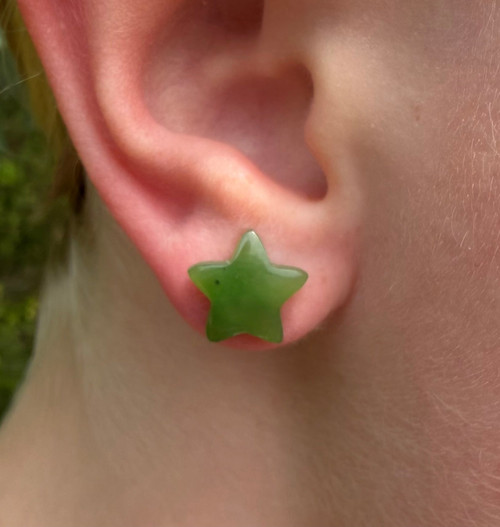 Natural Nephrite Jade Star Stud Earrings 10mm Sterling Silver