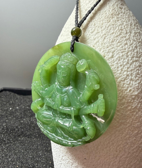 Natural Nephrite Jade Guanyin Pendant - 57MM
