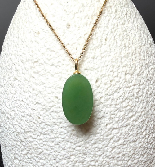 Natural Nephrite Jade Dainty Siberian Drop Pendant, 18k Bail - 17mm