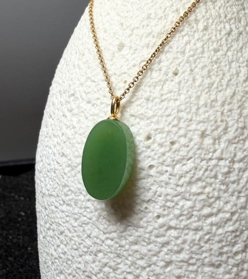 Natural Nephrite Jade Dainty Siberian Drop Pendant, 18k Bail - 17mm