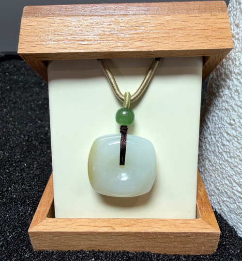 Natural White Nephrite Jade Pi Pendant, 22mm
