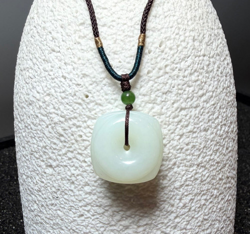 Natural White Nephrite Jade Pi Pendant, 19mm
