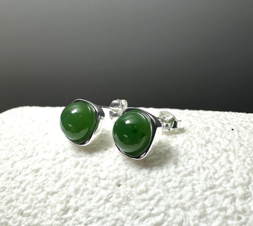 Natural Nephrite Jade 10mm Silver Studs Earrings