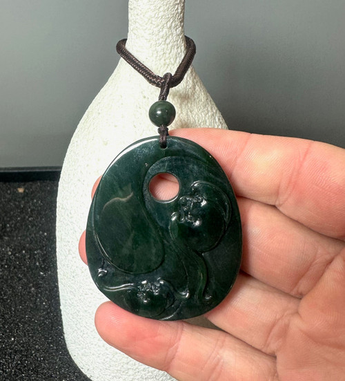 Natural Nephrite Jade Bat Pendant, Last One! 56mm