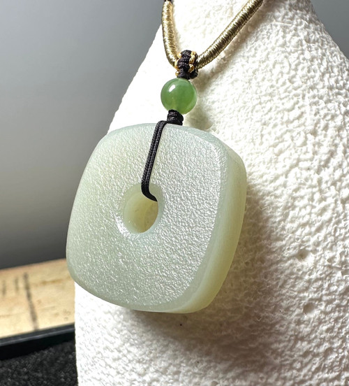 Natural Jade Square, Texture Pi Pendant, 30mm