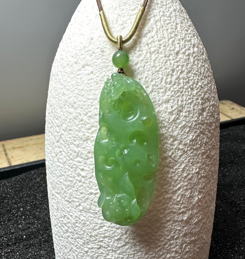 Natural Siberian Nephrite Jade Happy Frog Pendant, 54mm Long