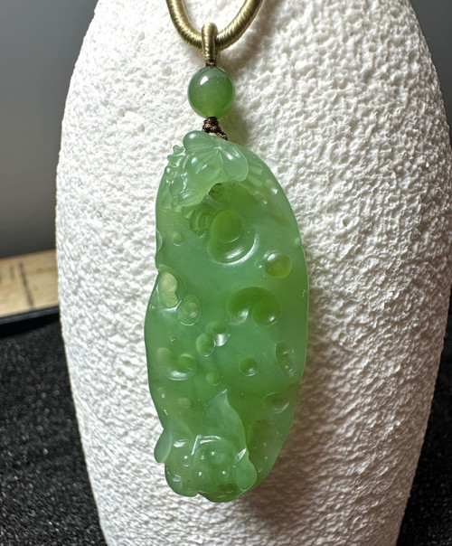 Natural Siberian Nephrite Jade Happy Frog Pendant, 54mm Long
