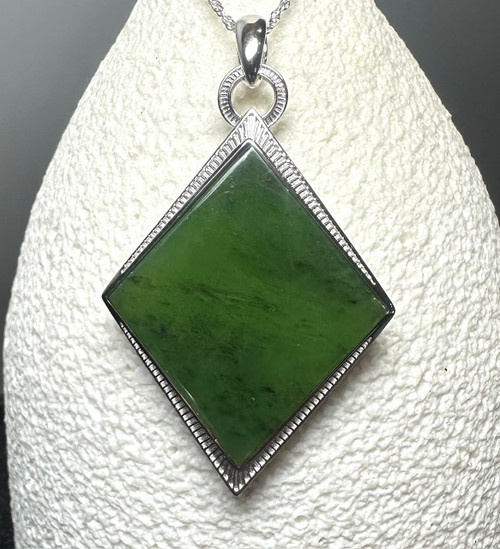 Natural Nephrite Jade and Silver Drop Pendant 50mm