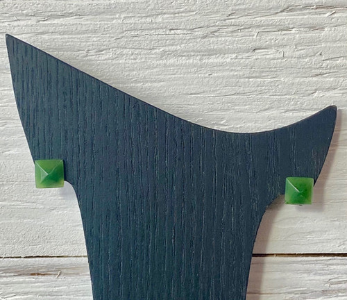 Natural Nephrite Jade Pyramid Stud Earrings 9mm Sterling Silver