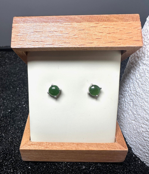 Natural Canadian Nephrite Jade Round Stud Earrings 6mm Sterling Silver Prong