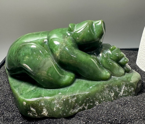Natural Nephrite Jade Large Bear with Cub - 3 Figurine 9.25"