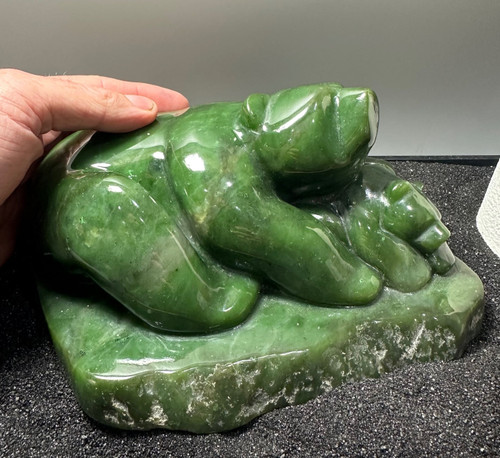 Natural Nephrite Jade Large Bear with Cub - 3 Figurine 9.25"