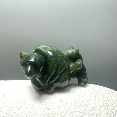 Natural Nephrite Jade 2" Bear with Cub Figurine