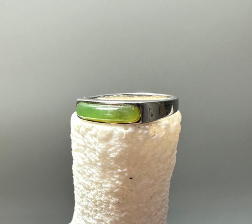 Natural Nephrite Jade Stainless Ring, SZ 5