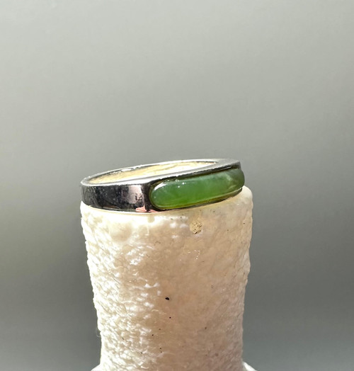 Natural Nephrite Jade Stainless Ring, SZ 5