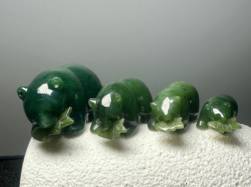 Natural Canadian Nephrite Jade Bear with Fish Figurine Size Options