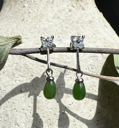 Natural Jade Drop Earrings 4x8mm