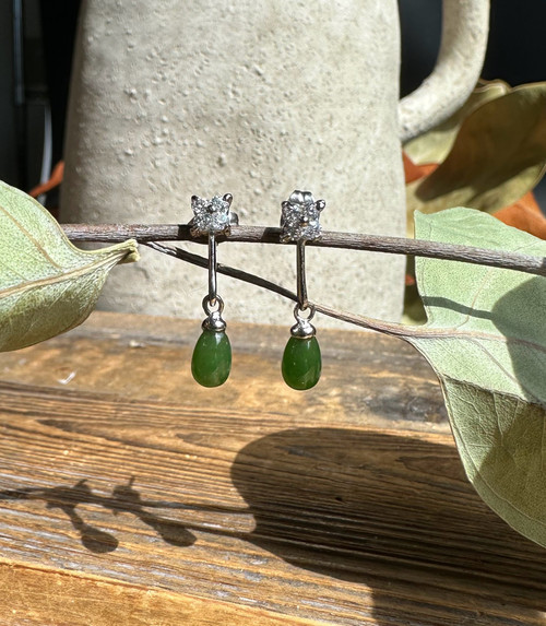 Natural Jade Drop Earrings 4x8mm