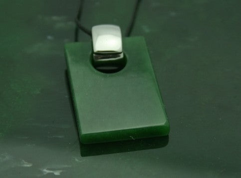 Natural Nephrite Jade Rectangle Pendant+2 22mm