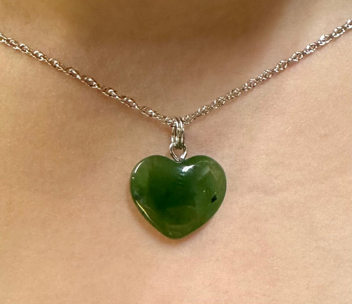 Natural Nephrite Jade Heart Charm - No Chain 15mm