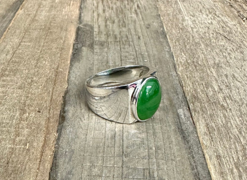 Natural Jade Large Ring, Diagonal Cab - Silver