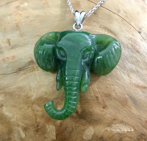 Natural Nephrite Jade Elephant Pendant 32.5*31.5mm