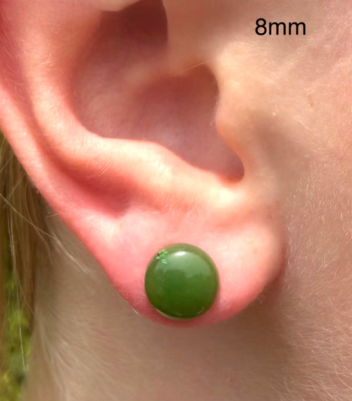 Natural Jade 8mm Dome Stud Earrings Sterling Silver