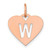 Image of 10K Rose Gold Heart Letter W Initial Charm
