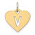 Image of 10K Yellow Gold Heart Letter V Initial Charm