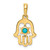 Image of 10K Yellow Gold Simulated Turquoise Chamseh Pendant