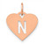 Image of 14K Rose Gold Initial Letter N Heart Initial Charm