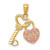 Image of 14k Two-tone Gold Polished Filigree Heart Lock & Shiny-Cut Key Pendant