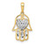 Image of 14k Yellow Gold & White Rhodium Shiny-Cut Heart Hamsa Pendant