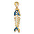 Image of 14K Yellow Gold Blue Enamel Fish Bone Pendant