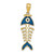 Image of 14K Yellow Gold Blue Enamel Fish Bone Pendant