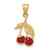 Image of 14K Yellow Gold Polished Red Enameled Cherries Pendant