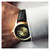 Image of 14mm 6.75" Black Italian Leather Gold-tone Buckle Watch Band