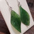 17mm Natural Untreated Nephrite Jade Twisted Leaf Earrings