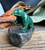 2" Natural Untreated Nephrite Jade Bear with Fish on Granite Base