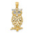 Image of Mens 14K Yellow Gold Rhodium Plated Shiny-Cut Owl Pendant
