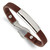 Mens 8.5" Stainless Steel Polished ID and Reddish Brown Leather Bracelet