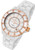 Rougois Womens High Tech White Ceramic Watch with Rose Gold and Genuine Diamonds