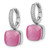 Image of Sterling Silver Rhodium-Plated CZ Lab-Created Pink Cats Eye Hinged Hoop Earrings