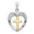 Image of Sterling Silver Rhodium-plated Gold Tone Shiny-Cut Cross Heart Pendant